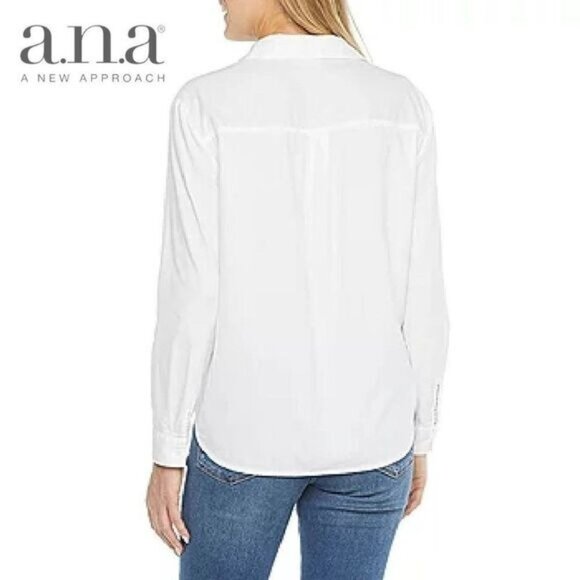 a.n.a Womens White Long Sleeve Regular Fit Button-Down Shirt‎ - Picture 3 of 7